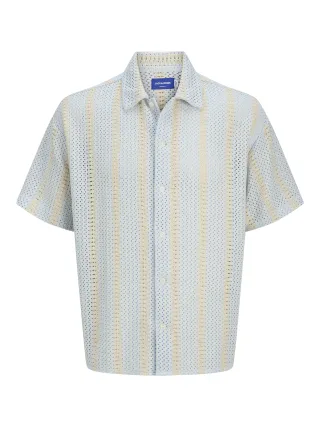 JACK&JONES - JORBELLAGIO CROCHET SHIRT SS SN skyway - Gr. - XL