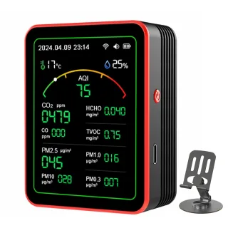 15-in-1 Air Quality Monitor Wifi Tuya App 15-in-1 Smart Tester With stand CO2 CO TVOC HCHO PM2.5 PM1.0 PM10 AQI Battery