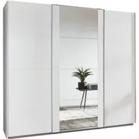 Wimex Schwebetürenschrank Bern (3 Türen, Einlegeböden, Kleiderstangen, Spiegel, 1-St., moderne Optik, Metallgriffleisten, mit Spiegel) 225x64x210cm weiß Spiegel 3-türig