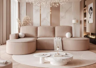 Ecksofa Schlafsofa Sofa ARLET in Stoff Riviera Cappuccino Ottomane Rechts