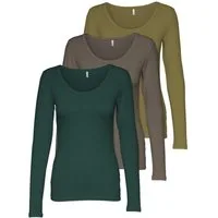 ONLY Langarmshirt Live Love NEW Longsleeve (3-tlg., 3er Pack) Figur betont, elastische Baumwollqualität