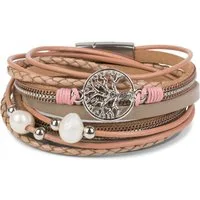 styleBREAKER Wickelarmband Wickelarmband mit Perlen, Kette & Lebensbaum (1-tlg)