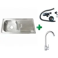 Faizee Home Edelstahlspüle Edelstahlspüle Nova 86x43cm mit integriertem Überlauf und Siphon-Set