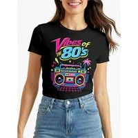 MoonWorks Print-Shirt Damen T-Shirt - 80s-DIY-Outfit- Fasching Karneval Ersatz Verkleidung mit Print