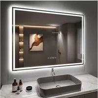 Dripex Badspiegel Led Wandspiegel Badezimmerspiegel fürs Wohnzimmer, Salon, 3-fache Bildvergrößerung/ uhr/ steckdose/ Bluetooth-Lautsprecher
