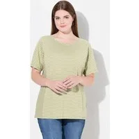 Ulla Popken T-Shirt T-Shirt Streifenmix Rundhals Halbarm Biobaumwolle