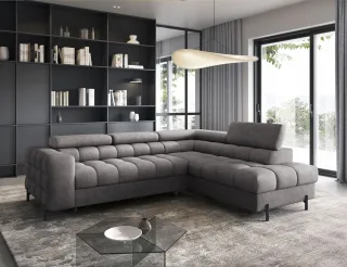 Ecksofa mit Schlaffunktion Sofa AMARA Stoff Whisper Grau Ottomane Rechts