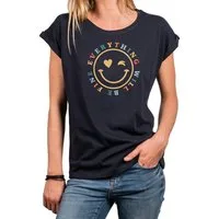 MAKAYA Print-Shirt Damen Kurzam Herz Spruch Sprüche Hippie Style Outfit 60er 70er Jahre Top