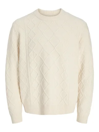 JACK&JONES - JORCAMBRIDGE KNIT CABLE CREW NECK sea salt - Gr. - XXL