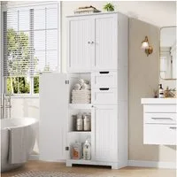 HOMECHO Hochschrank Badezimmerschrank mit 4 Türen 2 Schubladen für Wohnzimmer Küche Esszimmer Büro 164.5X 60x30cm