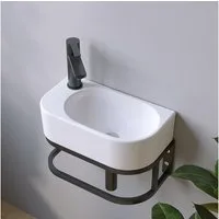 AQUALAVOS Waschbecken Mini Waschbecken 40x21 cm Pflegeleichte Oberfläche Ohne Überlauf, Einfache Montage platzsparend Ideal für Gäste-WC & Kleinbäder