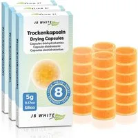 JB White Cerumenfilter Trockenkapseln 5g für Hörgeräte (8 / 16 / 24), Kieselgel-Perlen mit Farbindikator zur Entfeuchtung, 100% kompatibel z