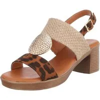 Ital-Design Elegante Damen Sandalen mit Blockabsatz und Gold-Details Sandalette (89929857) Blockabsatz Sandalen & Sandaletten in Braun