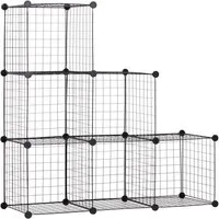 MC Star Steckregal Regalsystem mit 6 Fächern, DIY Würfelregal aus Drahtgitter, Stufenregal für Wohnzimmer, Schlafzimmer, Schwarz, 109 x 37 x 109 cm