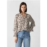 comma Langarmbluse Bluse Bedruckte Chiffonbluse mit femininen Volants