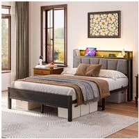 HOMERECOMMEND Metallbett mit 2 USB-Anschlüssen und LED Beleuchtung (1-tlg., Ohne Matratze), Jugendbett Bettgestell 140 x 190 cm