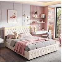 oyajia Polsterbett LED Doppelbett Stauraumbett mit Kopfteil und 4 Schubladen (Mit Lattenrost und Ladefunktion, PU-Leder materia Polsterbett), mit Komforthöhe, Leises Design Bett