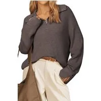 Arach&Cloz Strickpullover Damen Woll-Blend Strickpullover, Langarm mit halbem Reißverschluss Lockerer Polo Sweater für Herbst & Winter