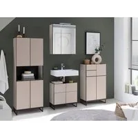 moebel-dich-auf Badmöbel-Set VENEZIA, (inklusive LED-Beleuchtung, kaschmir Spiegelschrank WBU optional mit Hoch-/Highboard), Metall Füße