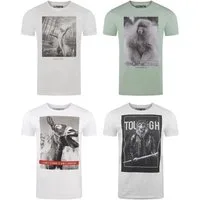 riverso T-Shirt Herren Fotoprintshirt RIVCharly Regular Fit (4-tlg) Kurzarm Tee Shirt mit Rundhalsausschnitt aus 100% Baumwolle