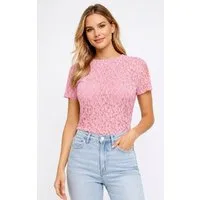 Worldclassca Spitzenshirt Worldclassca Spitzenshirt Kurzarm Mesh Bluse Stehkragen Lace Elegant Neue Kollektion - Stilvolle und gemütliche Mode für Damen