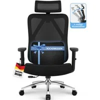 Lexzurn Bürostuhl Bürostuhl ergonomisch, Schreibtischstuhl 3D Memory-Schaum Lendenstütze (Wippfunktion bis 135°, Bis 200kg Belastar, Atmungsaktiv Mesh), Höhenverstellbarer Chefsessel Drehstuhl