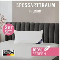 SPESSARTTRAUM Gänsefederkopfkissen Premium, Kopfkissen 2-tlg. 40x80 oder 80x80 cm, Füllung: 100% Gänsefedern, Klasse 1, Downpass zertifiziert, Bezug: 100% Baumwolle, Made in Green, Hausstauballergiker geeignet, Seitenschläfer & Rückenschläfer, Herges