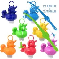 AMLI Spielzeug-Gartenset Entenangeln 21x Einhon Enten inkl. 2 Angeln, Plastikente Öse Angelspiel Kinder