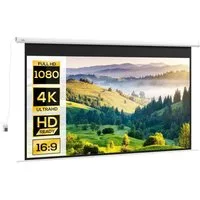 HOMCOM Leinwand 16:9 Projektionswand, Motorisierte Projektionswand mit Fernbedienung, für Wohnzimmer, Weiß