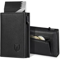 TEEHON Geldbörse Herren Portmonee Herren mit Münzfach & RFID Schutz (1-tlg., Leder Portmonee Slim Wallet Geldbeutel, 10 Fächer für Kreditkarten), Magnetischer Wallets for Men, Kartenetui Herren - Schwarz