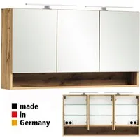 Lomadox Spiegelschrank KAHLA-03 120 cm in Wotan Eiche Nb. inkl. Beleuchtung, B/H/T: ca. 120/64/20 cm