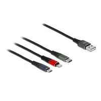 USB Ladekabel, USB-A Stecker > USB-C + Micro USB + Lightning Stecker mehrfarbig, 1 Meter, gesleevt, nur Ladefunktion