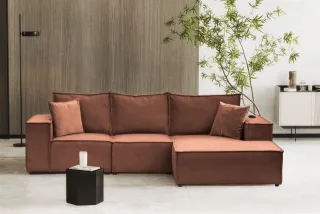 Ecksofa Sofa ALVARO inkl. QI Ladegerät Stoff Opera Velvet Altrosa Ottomane Re...