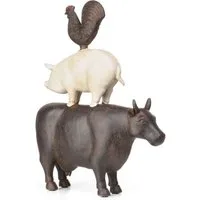 Moritz Dekofigur Deko-Figur Kuh Schwein und Hahn stehen aufeinander aus Polyresin, Polyresin Figuren Deko Geschenk Geometrische TierFigur Modern Skulptur