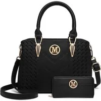 LuxusKollektion Henkeltasche Damen Handtasche mittelgroß schwarz Henkeltasche Geldbörse Set