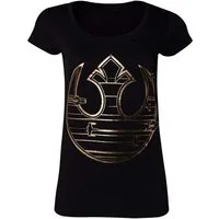 Star Wars T-Shirt Star Wars The Last Jedi Damen T-Shirt Gold Rebel Logo Gr. M L XL Erwachsene + Jugendliche Schwarz - Gold