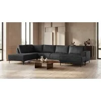 OTTO home Wohnlandschaft XXL Sofa Oland, Struktur, Flachgewebe, Luxus-Microfaser, Boucle, U-Form, 345 cm, Wellenunterfederung, Skandi-Design, Metallfüße