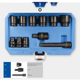 Brilliant Tools 1/2" Kraft-Stecknuss-Satz, Sechskant, 11-tlg, kurz - BT022645