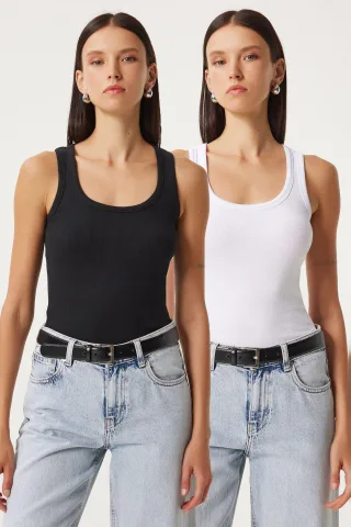 Fitted U-Kragen Gestricktes 2er-Pack Tanktop