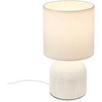 Briloner Leuchten Tischleuchte LED Tischlampe Keramik Schlafzimmer Wohnzimmer, Indoor Tischlampe mit Stoffschirm, 15x28cm(DxH)