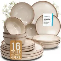PURE LIVING INTERIOR DESIGN Geschirr-Set Pure Living »Rustic« (16-tlg), 4 Personen, Steingut, Beige, 4 Personen, Steingut, Mediterrane Handwerksoptik, Reaktive Glasur – jedes Stück einzigartig…