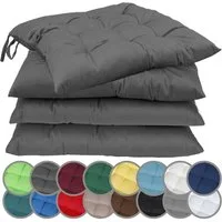 NatureMark Sitzkissen 4er-Set Stuhlkissen 40x40cm mit Bändern, Universal Sitzpolster Kissen, schadstoffgeprüft, Anthrazit grau