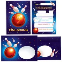 JUNAPACK Einladungskarten Bowling zum 9. Geburtstag Mädchen Jungen Einladungen mit Umschlägen, Einladungskarten mit Umschlägen zum neunten Kindergeburtstag Kegeln