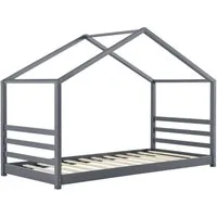 en.casa Kinderbett, »Vardø« Hausbett Jugendbett 90x200cm Kiefernholz dunkelgrau