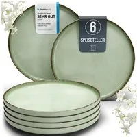 PURE LIVING INTERIOR DESIGN Geschirr-Set Pure Living Speiseteller 6er 26cm »Rustic«, Steingut, Mintgrün, 6 Personen, Steingut, Authentischer Landhausstil, Reaktive Glasur – jedes Stück ein Unikat,…