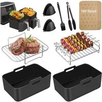 SURFOU Backform Heißluftfritteuse zubehör airfryer zubehör 15-teilig BPA-frei fürNinja, (für Ninja Foodi AF300EU AF400EU 7,6L-9,5L und die meisten Dual Zone Heißluftfritteusen, Schnell zubereitet, gesund, fettarm, 304Edelstahl, Lebensmittelechtes Sil
