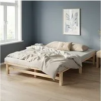 Homestyle4u Palettenbett Holzbett 90x200 120x200 100x200 140x200 Jugendbett Futonbett bodennah (Set, inklusive Lattenrost), 160x200, Natur, naturbelassen, Doppelbett