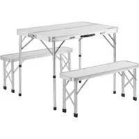 Casaria Campingtisch (3-St), Klappbar mit Bänken Klapptisch Faltbar Höhenverstellbar Leicht Weiß