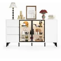 FUFU&GAGA Sideboard 140-160cm Glasvitrine Vitrinenschrank, mit Beleuchtung 3 Farbe