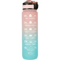 Ikonka Trinkflasche Motivations-Wasserflasche 1L – Tritan, BPA-frei, mit Strohhalm, Motivations-Wasserflasche mit Strohhalm und Messskala, 1L